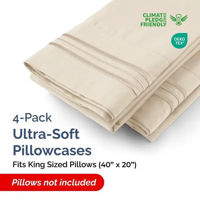 Alt view image 2 of 7 - King Pillow Cases Set of 4 - Ultra Soft Hotel Quality Pillowcase Covers - Comfy, Cozy & Wrinkle Free - Shrinkage, Stain and Fade Resistant - Machine Washable Pillow Protectors - 4 Piece Set - Wheat