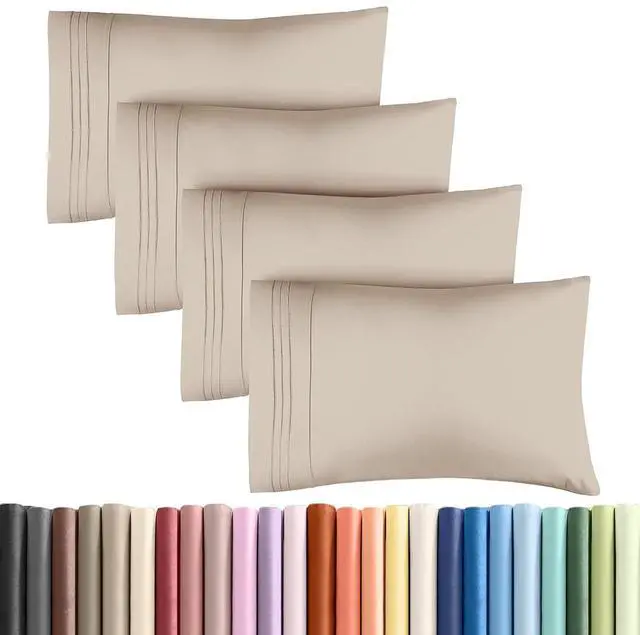 Main image of King Pillow Cases Set of 4 - Ultra Soft Hotel Quality Pillowcase Covers - Comfy, Cozy & Wrinkle Free - Shrinkage, Stain and Fade Resistant - Machine Washable Pillow Protectors - 4 Piece Set - Wheat