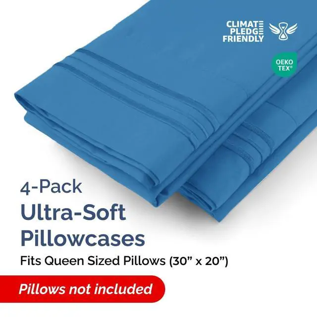 Alt view image 2 of 7 - Queen Pillow Cases Set of 4 - Ultra Soft Hotel Quality Pillowcase Covers - Comfy, Cozy & Wrinkle Free - Shrink, Stain & Fade Resistant - Machine Washable Pillow Protectors - 4 Piece Set - Royal Blue