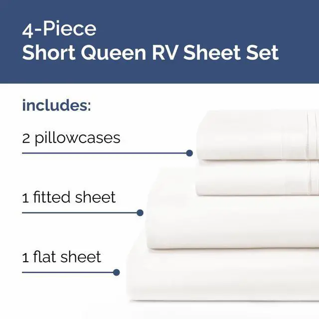 Alt view image 2 of 7 - Short Queen Size 4 Piece Sheet Set - RV Short Queen, Soft, Breathable & Cooling Bed Sheets Set with Deep Pockets - Hotel Luxury Bedding for Women & Men - Wrinkle Free & Fade Resistant - Antique White