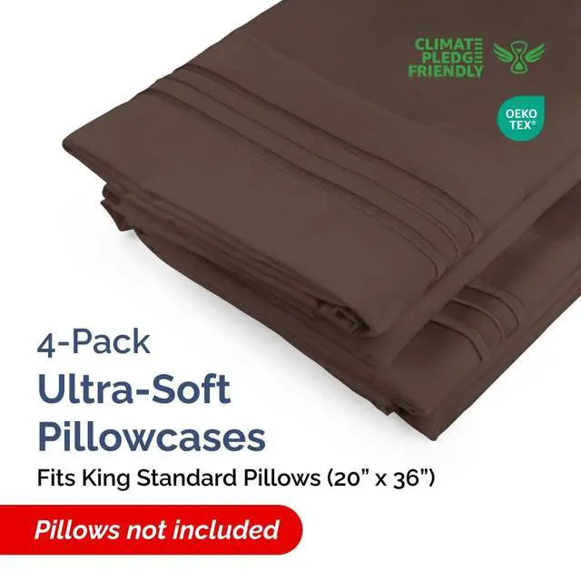 Alt view image 2 of 7 - King Standard Pillow Cases Set of 4 - Soft Hotel Quality Pillowcase Covers - Comfy Bedding for Women, Men, Kids & Teens - Machine Washable Pillow Protectors - 4 Piece Set - King Standard Size Brown