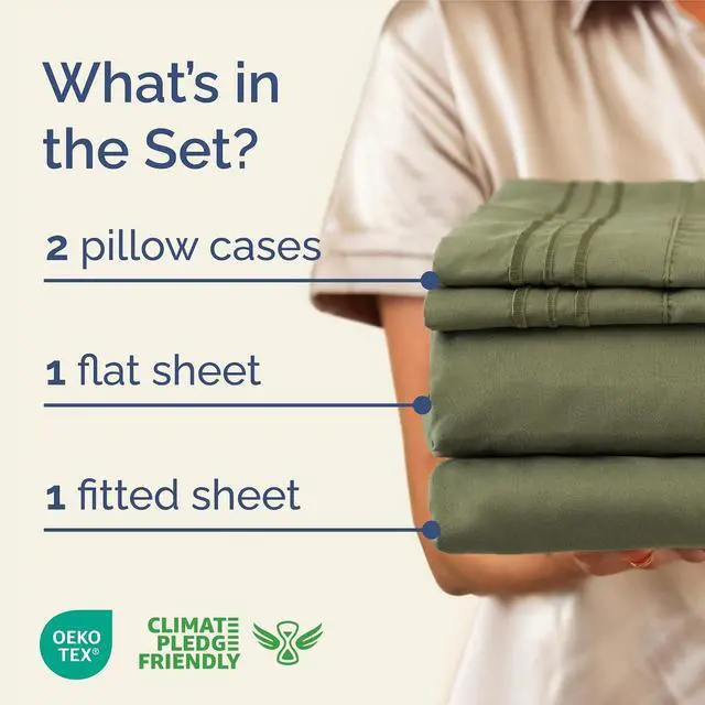 Alt view image 2 of 7 - King Size 4 Piece Sheet Set - Comfy Breathable & Cooling Sheets - Hotel Luxury Bed Sheets for Women and Men - Deep Pockets, Easy-Fit, Soft and Wrinkle Free Sheets - Sage Green Oeko-Tex Bed Sheet Set