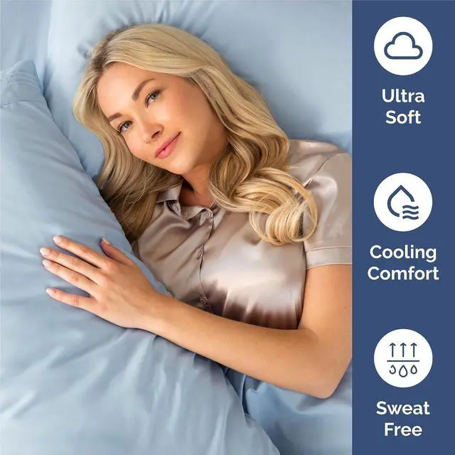 Alt view image 4 of 7 - King Size 4 Piece Sheet Set - Comfy Breathable & Cooling Sheets - Hotel Luxury Bed Sheets for Women & Men - Deep Pockets, Easy-Fit, Extra Soft & Wrinkle Free Sheets - Sky Blue Oeko-Tex Bed Sheet Set
