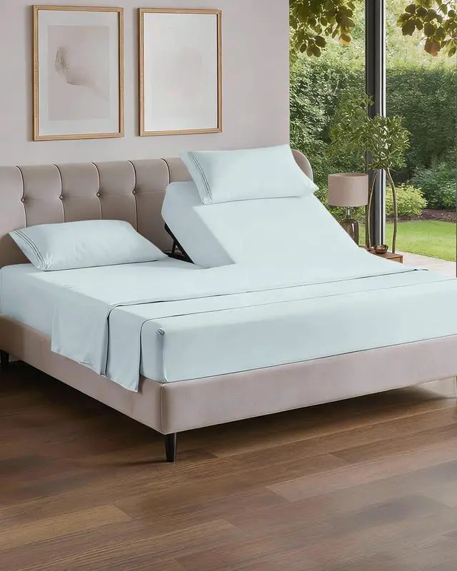 Main image of Flex Top Split Head King 4 Piece Sheet Set - Soft, Breathable & Cooling Bed Sheets Set - Hotel Luxury Bedding for Women & Men with Deep Pockets - Wrinkle Free & Fade Resistant - Oeko-Tex - Ice Blue