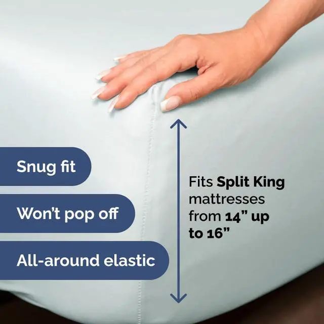 Alt view image 4 of 7 - Flex Top Split Head King 4 Piece Sheet Set - Soft, Breathable & Cooling Bed Sheets Set - Hotel Luxury Bedding for Women & Men with Deep Pockets - Wrinkle Free & Fade Resistant - Oeko-Tex - Ice Blue