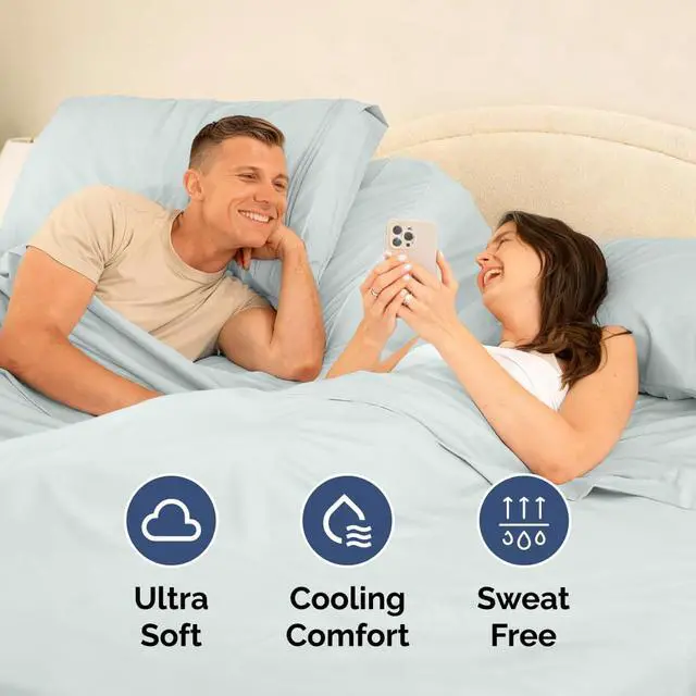 Alt view image 5 of 7 - Flex Top Split Head King 4 Piece Sheet Set - Soft, Breathable & Cooling Bed Sheets Set - Hotel Luxury Bedding for Women & Men with Deep Pockets - Wrinkle Free & Fade Resistant - Oeko-Tex - Ice Blue
