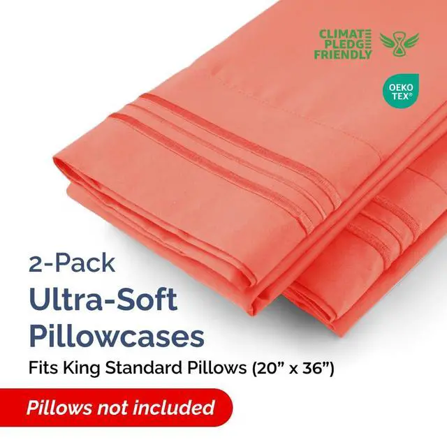 Alt view image 2 of 7 - King Standard Pillow Cases Set of 2 - Ultra-Soft Hotel Quality Pillowcase Covers - Comfy, Cozy & Fade Free - Wrinkle Resistant - Machine Washable Pillow Protectors - 2 Piece Set - Coral