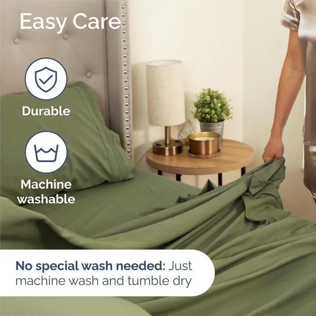 Alt view image 7 of 7 - King Size 4 Piece Sheet Set - Comfy Breathable & Cooling Sheets - Hotel Luxury Bed Sheets for Women and Men - Deep Pockets, Easy-Fit, Soft and Wrinkle Free Sheets - Sage Green Oeko-Tex Bed Sheet Set