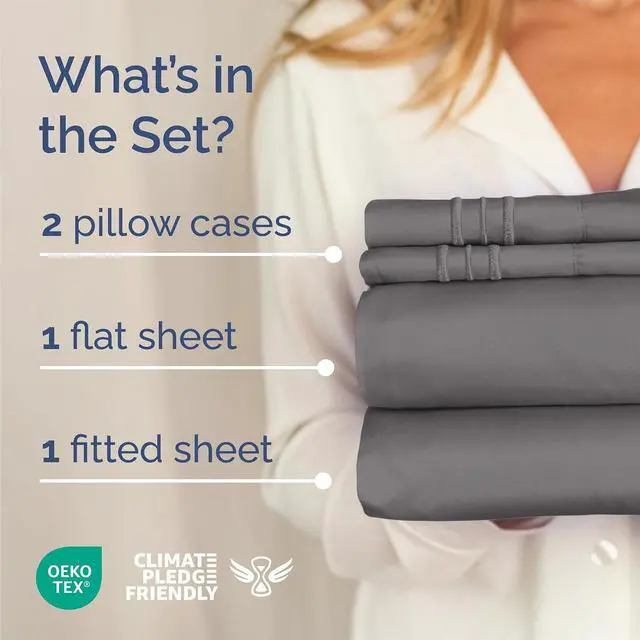 Alt view image 2 of 7 - Queen Size 4 Piece Sheet Set - Comfy Breathable & Cooling Sheets - Hotel Luxury Bed Sheets for Women and Men - Deep Pockets, Easy-Fit, Soft and Wrinkle Free Sheets - Dark Grey Oeko-Tex Bed Sheet Set