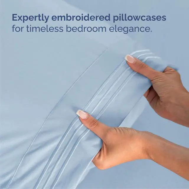 Alt view image 6 of 7 - Cal King Size 4 Piece Sheet Set - Comfy Breathable & Cooling Sheets - Hotel Luxury Bed Sheets for Women & Men - Deep Pockets, Easy-Fit, Soft & Wrinkle Free Sheets - Light Blue Oeko-Tex Bed Sheet Set