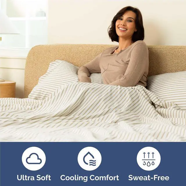 Alt view image 4 of 7 - Full Size 4 Piece Sheet Set - Comfy Breathable & Cooling Sheets - Hotel Luxury Bed Sheets for Women & Men - Deep Pockets, Easy-Fit, Soft & Wrinkle Free Sheets - Beige Stripes Oeko-Tex Bed Sheet Set