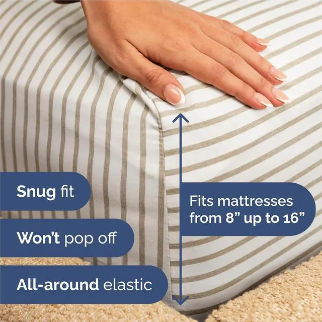 Alt view image 3 of 7 - Full Size 4 Piece Sheet Set - Comfy Breathable & Cooling Sheets - Hotel Luxury Bed Sheets for Women & Men - Deep Pockets, Easy-Fit, Soft & Wrinkle Free Sheets - Beige Stripes Oeko-Tex Bed Sheet Set