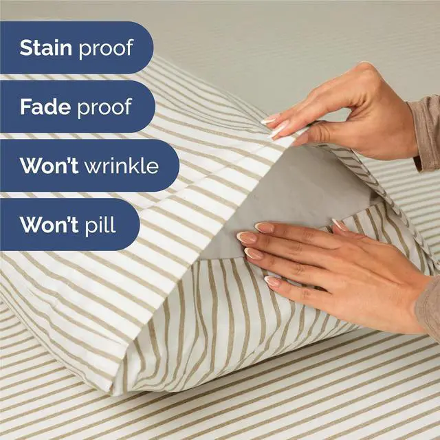 Alt view image 5 of 7 - Full Size 4 Piece Sheet Set - Comfy Breathable & Cooling Sheets - Hotel Luxury Bed Sheets for Women & Men - Deep Pockets, Easy-Fit, Soft & Wrinkle Free Sheets - Beige Stripes Oeko-Tex Bed Sheet Set