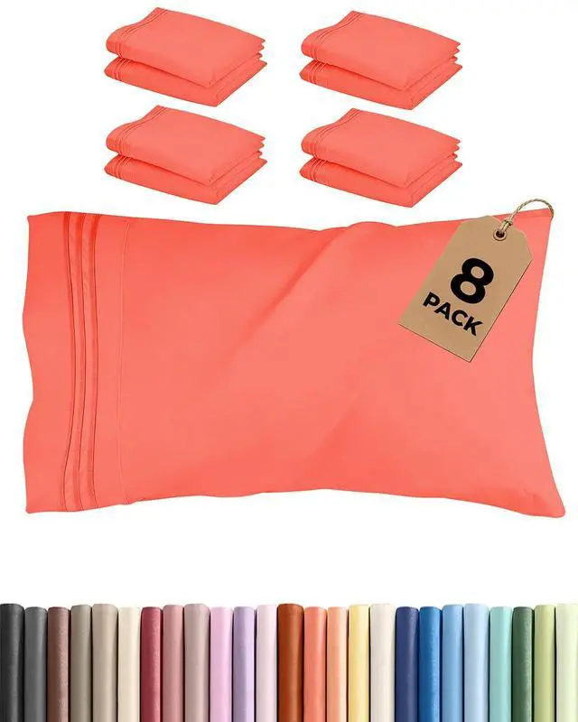 Main image of King Standard Pillow Cases Set of 8 - Ultra Soft Hotel Quality Pillowcase Covers - Comfy & Wrinkle Free - Shrink & Fade Resistant - Easy-Care, Machine Washable Pillow Protectors - 8 Piece Set - Coral