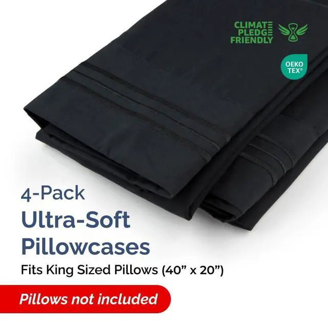 Alt view image 2 of 7 - King Pillow Cases Set of 4 - Ultra Soft Hotel Quality Pillowcase Covers - Comfy, Cozy & Wrinkle Free - Shrinkage, Stain and Fade Resistant - Machine Washable Pillow Protectors - 4 Piece Set - Black