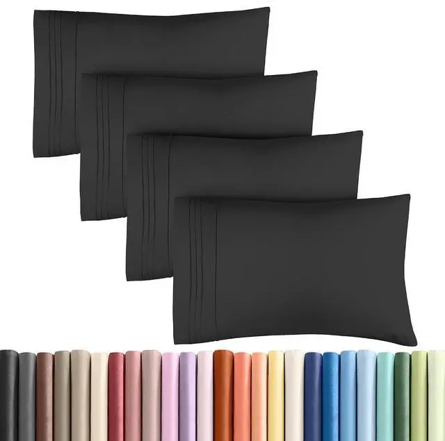 Main image of King Pillow Cases Set of 4 - Ultra Soft Hotel Quality Pillowcase Covers - Comfy, Cozy & Wrinkle Free - Shrinkage, Stain and Fade Resistant - Machine Washable Pillow Protectors - 4 Piece Set - Black