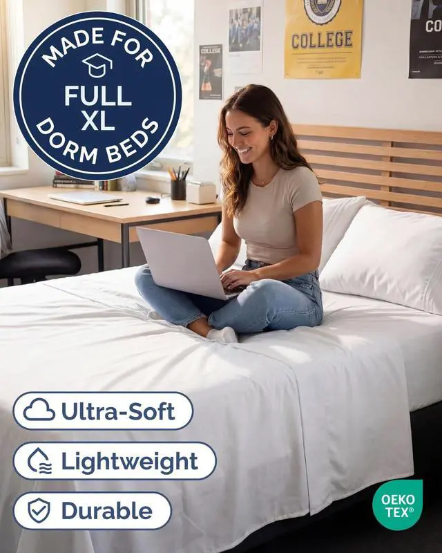 Alt view image 2 of 7 - Full XL Bed Sheet - 4 Piece Full XL Bed Sheets Set - Ultra-Soft, Comfy, Breathable & Cooling - Hotel Luxury Bedding for Women & Men with Deep Pockets - Wrinkle Free & Fade Resistant - Oeko-Tex - White