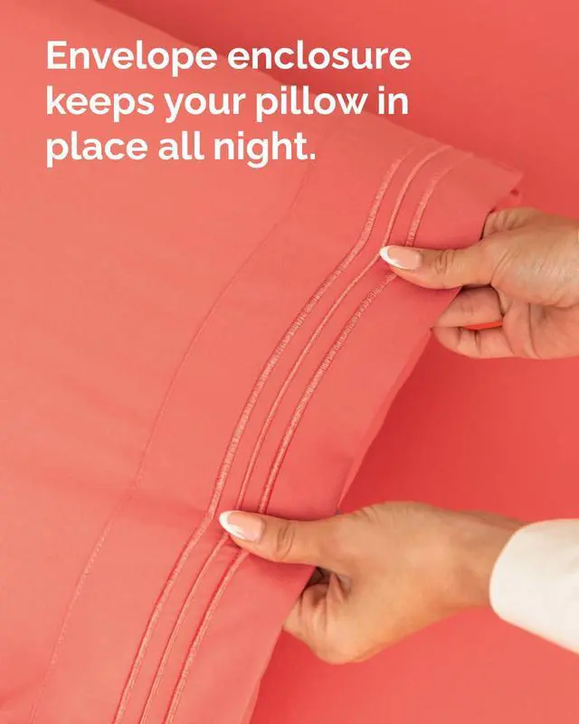 Alt view image 7 of 7 - King Standard Pillow Cases Set of 8 - Ultra Soft Hotel Quality Pillowcase Covers - Comfy & Wrinkle Free - Shrink & Fade Resistant - Easy-Care, Machine Washable Pillow Protectors - 8 Piece Set - Coral