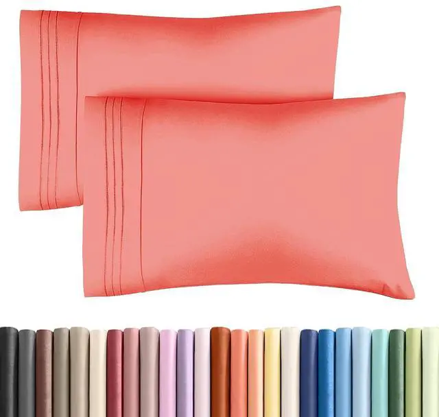 Main image of Queen Pillow Cases Set of 2 - Ultra Soft Hotel Quality Pillowcase Covers - Comfy, Cozy & Wrinkle Free - Shrinkage, Stain and Fade Resistant - Machine Washable Pillow Protectors - 2 Piece Set - Coral