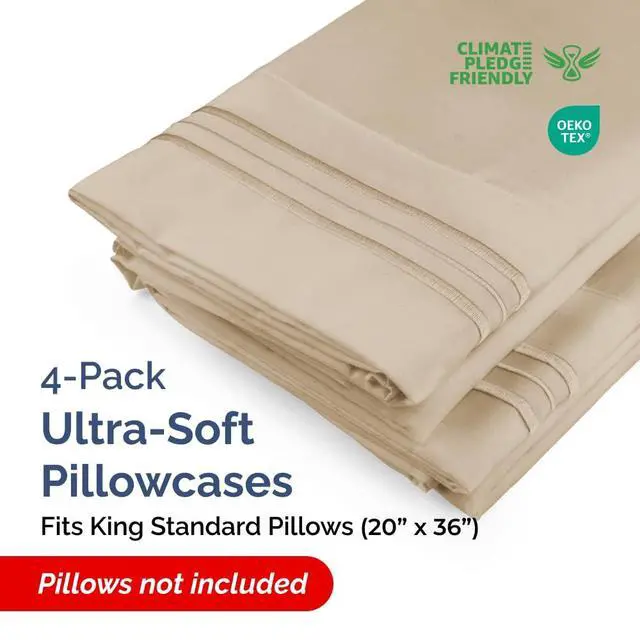 Alt view image 2 of 7 - King Standard Pillow Cases Set of 4 - Soft Hotel Quality Pillowcase Covers - Comfy Bedding for Women, Men, Kids & Teens - Machine Washable Pillow Protectors - 4 Piece Set - King Standard Size Cream