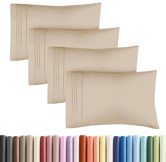 Main image of King Standard Pillow Cases Set of 4 - Soft Hotel Quality Pillowcase Covers - Comfy Bedding for Women, Men, Kids & Teens - Machine Washable Pillow Protectors - 4 Piece Set - King Standard Size Cream