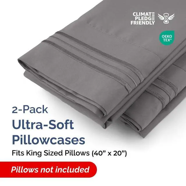 Alt view image 2 of 7 - King Pillow Cases Set of 2 - Ultra Soft Hotel Quality Pillowcase Covers - Comfy, Cozy & Wrinkle Free - Shrinkage, Stain & Fade Resistant - Machine Washable Pillow Protectors - 2 Piece Set - Dark Grey