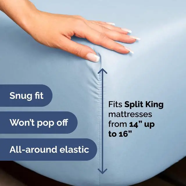 Alt view image 4 of 7 - Flex Top Split Head King 4 Piece Sheet Set - Ultra-Soft, Breathable & Cooling Bed Sheets Set - Hotel Luxury Bedding for Women & Men with Deep Pockets - Wrinkle and Fade Free - Oeko-Tex - Light Blue