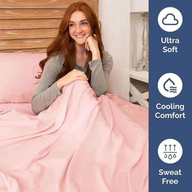 Alt view image 4 of 7 - King Size 4 Piece Sheet Set - Comfy Breathable & Cooling Sheets - Hotel Luxury Bed Sheets for Women & Men - Deep Pockets, Easy-Fit, Extra Soft & Wrinkle Free Sheets - Baby Pink Oeko-Tex Bed Sheet Set