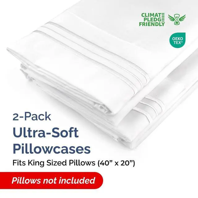 Alt view image 2 of 7 - King Pillow Cases Set of 2 - Ultra Soft Hotel Quality Pillowcase Covers - Comfy, Cozy & Wrinkle Free - Shrinkage, Stain and Fade Resistant - Machine Washable Pillow Protectors - 2 Piece Set - White