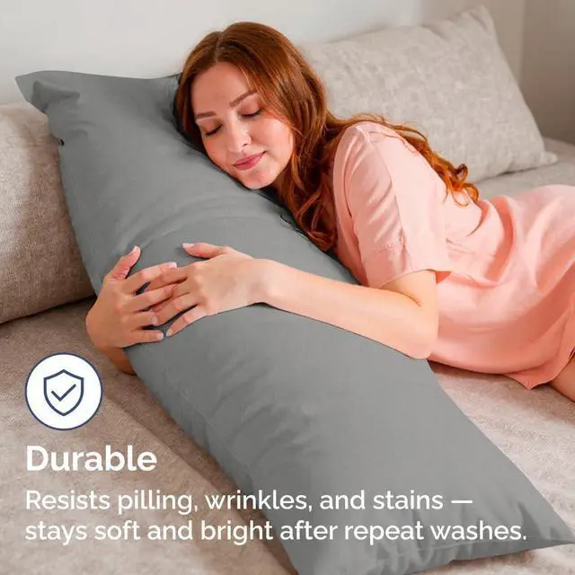 Alt view image 4 of 7 - Body Pillowcases Set of 4-20x54 Long Body Pillow Case - Soft Body Pillow Cover for Sleeping & Side Sleepers - Comfy Breathable & Fade Free - Machine Washable w/Envelope Enclosure - (Heathered Grey)