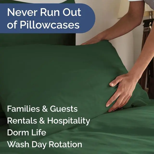 Alt view image 5 of 7 - Queen Pillow Cases Set of 8 - Ultra Soft Hotel Quality Pillowcase Covers - Comfy & Wrinkle Free - Shrink & Fade Resistant - Easy-Care, Machine Washable Pillow Protectors - 8 Piece Set - Emerald Green