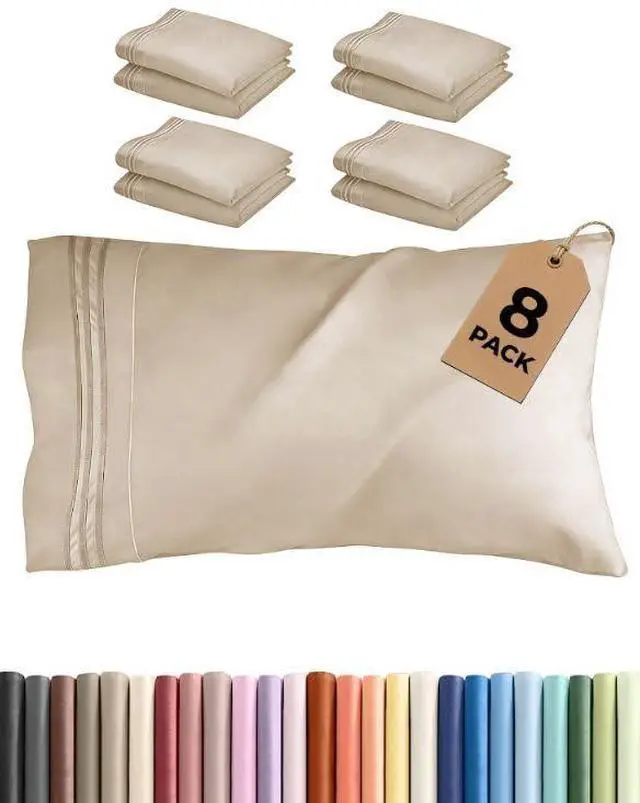 Main image of King Pillow Cases Set of 8 - Ultra Soft Hotel Quality Pillowcase Covers - Comfy & Wrinkle Free - Shrink, Stain and Fade Resistant - Easy-Care, Machine Washable Pillow Protectors - 8 Piece Set - Cream