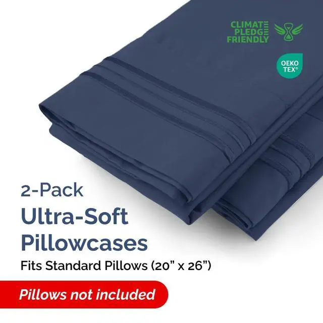 Alt view image 2 of 7 - Standard Pillow Cases Set of 2 - Ultra-Soft Hotel Quality Pillowcase Covers - Comfy & Wrinkle Free - Stain & Fade Resistant - Machine Washable Pillow Protectors - 2 Piece Set - Standard Size Navy Blue