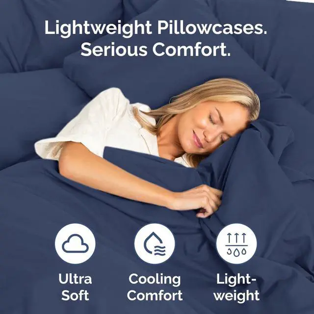 Alt view image 3 of 7 - Standard Pillow Cases Set of 2 - Ultra-Soft Hotel Quality Pillowcase Covers - Comfy & Wrinkle Free - Stain & Fade Resistant - Machine Washable Pillow Protectors - 2 Piece Set - Standard Size Navy Blue