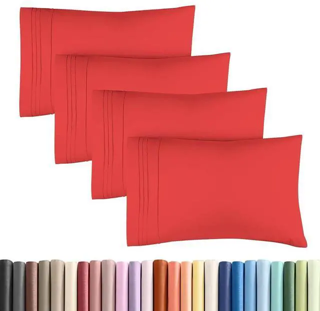 Main image of Standard Pillow Cases Set of 4 - Ultra Soft Hotel Quality Pillowcase Covers - Comfy Cozy Bedding for Women, Men, Kids & Teens - Machine Washable Pillow Protectors - 4 Piece Set - Standard Size Red