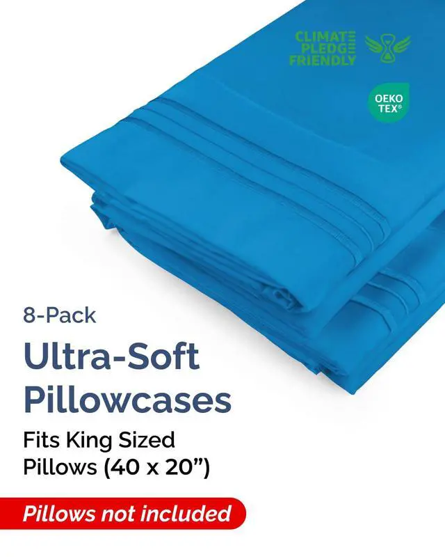 Alt view image 2 of 7 - King Pillow Cases Set of 8 - Ultra Soft Hotel Quality Pillowcase Covers - Comfy & Wrinkle Free - Shrink, Stain and Fade Resistant - Soft, Machine Washable Pillow Protectors - 8 Piece Set - Royal Blue