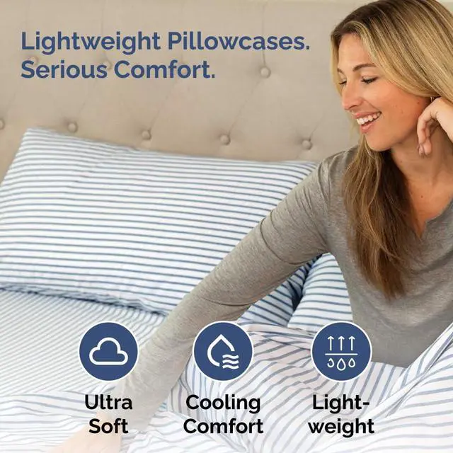 Alt view image 3 of 7 - King Pillow Cases Set of 2 - Ultra Soft Hotel Quality Pillowcase Covers - Comfy, Cozy & Wrinkle Free - Shrinkage and Fade Resistant - Machine Washable Pillow Protectors - 2 Piece Set - Blue Stripes 2