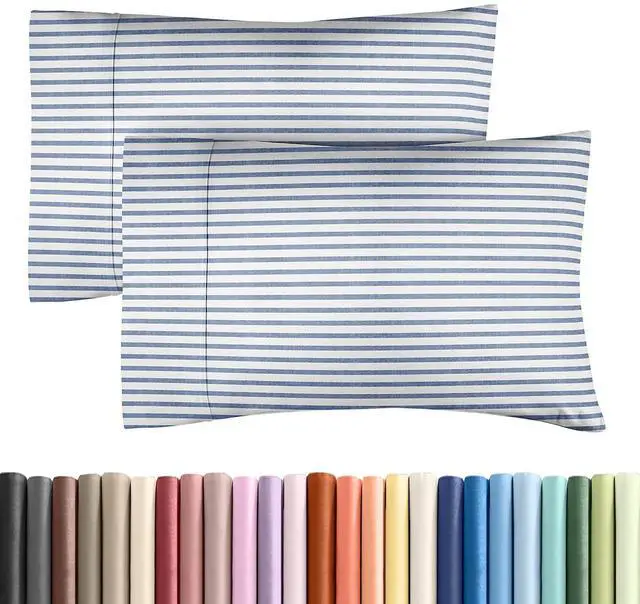 Main image of King Pillow Cases Set of 2 - Ultra Soft Hotel Quality Pillowcase Covers - Comfy, Cozy & Wrinkle Free - Shrinkage and Fade Resistant - Machine Washable Pillow Protectors - 2 Piece Set - Blue Stripes 2