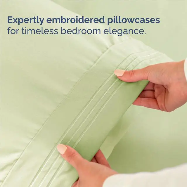 Alt view image 6 of 7 - King Size 4 Piece Sheet Set - Comfy Breathable & Cooling Sheets - Hotel Luxury Bed Sheets for Women & Men - Deep Pockets, Easy-Fit, Soft & Wrinkle Free Sheets - Light Sage Green Oeko-Tex Bed Sheet Set