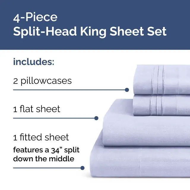 Alt view image 2 of 7 - Flex Top Split Head King 4 Piece Sheet Set - Soft, Breathable & Cooling Bed Sheets Set - Hotel Luxury Bedding for Women & Men with Deep Pockets - Wrinkle Free & Fade Resistant - Oeko-Tex - Lavender