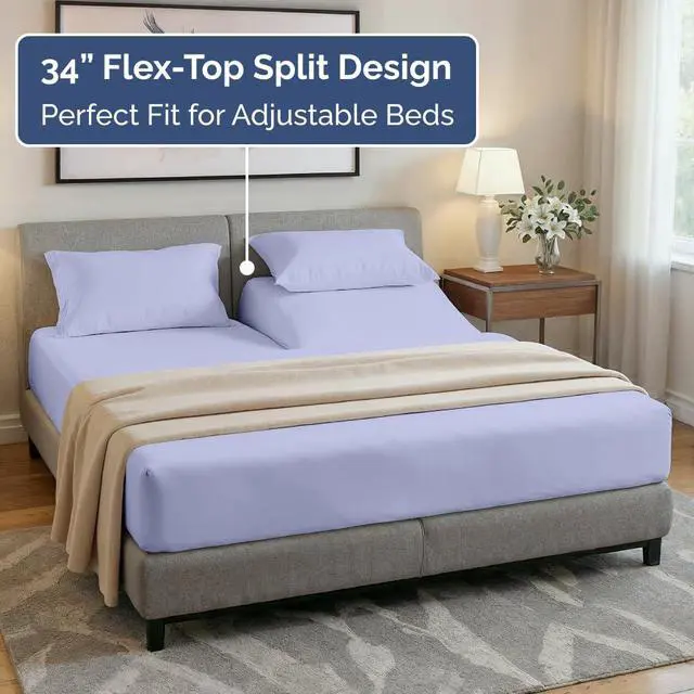 Alt view image 3 of 7 - Flex Top Split Head King 4 Piece Sheet Set - Soft, Breathable & Cooling Bed Sheets Set - Hotel Luxury Bedding for Women & Men with Deep Pockets - Wrinkle Free & Fade Resistant - Oeko-Tex - Lavender