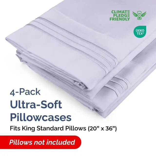 Alt view image 2 of 7 - King Standard Pillow Cases Set of 4 - Soft Hotel Quality Pillowcase Covers - Comfy Bedding for Women, Men, Kids & Teens - Machine Washable Pillow Protectors - 4 Piece - King Standard Light Lavender