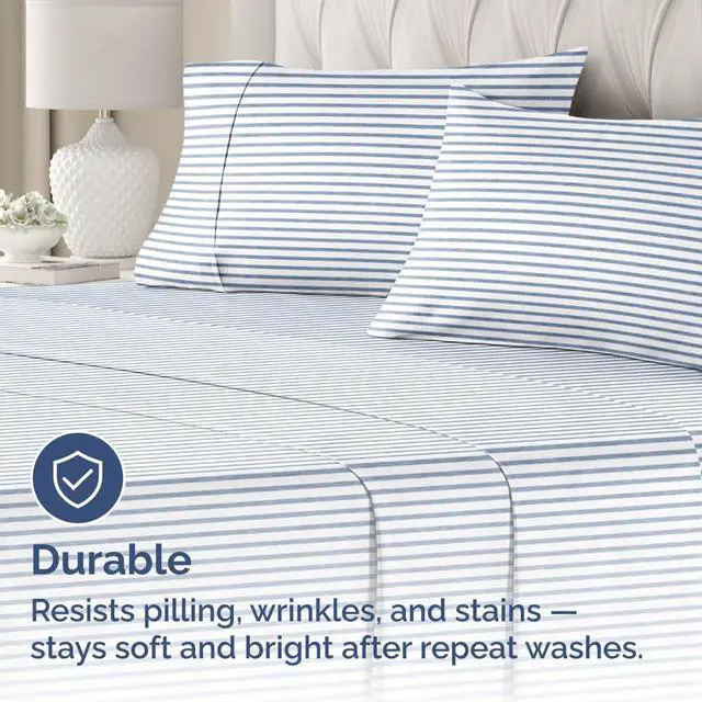 Alt view image 4 of 7 - King Pillow Cases Set of 2 - Ultra Soft Hotel Quality Pillowcase Covers - Comfy, Cozy & Wrinkle Free - Shrinkage and Fade Resistant - Machine Washable Pillow Protectors - 2 Piece Set - Blue Stripes 2