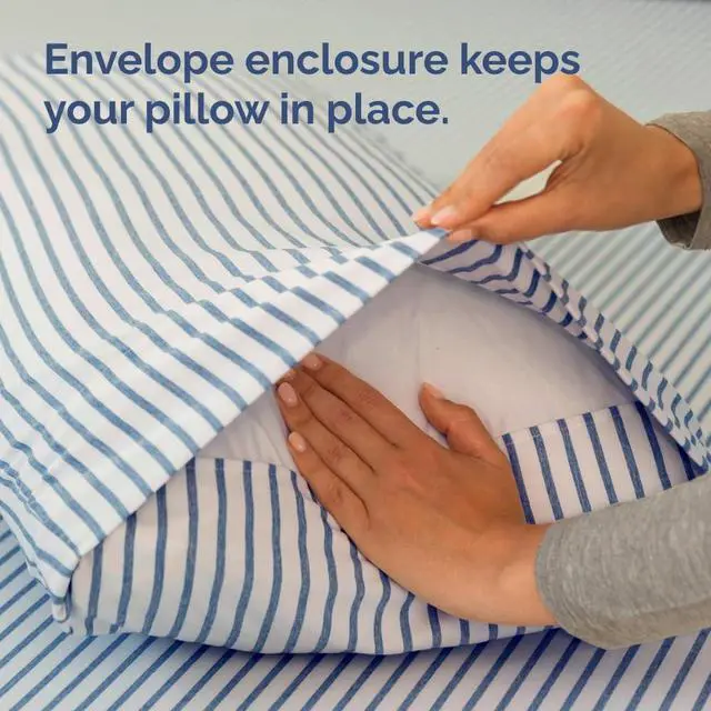 Alt view image 6 of 7 - King Pillow Cases Set of 2 - Ultra Soft Hotel Quality Pillowcase Covers - Comfy, Cozy & Wrinkle Free - Shrinkage and Fade Resistant - Machine Washable Pillow Protectors - 2 Piece Set - Blue Stripes 2