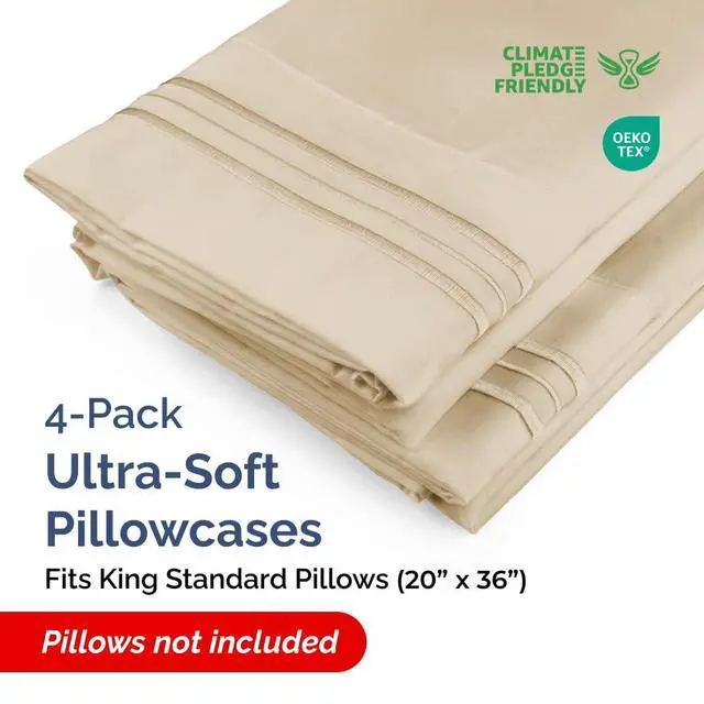 Alt view image 2 of 7 - King Standard Pillow Cases Set of 4 - Soft Hotel Quality Pillowcase Covers - Comfy Bedding for Women, Men, Kids & Teens - Machine Washable Pillow Protectors - 4 Piece Set - King Standard Size Wheat