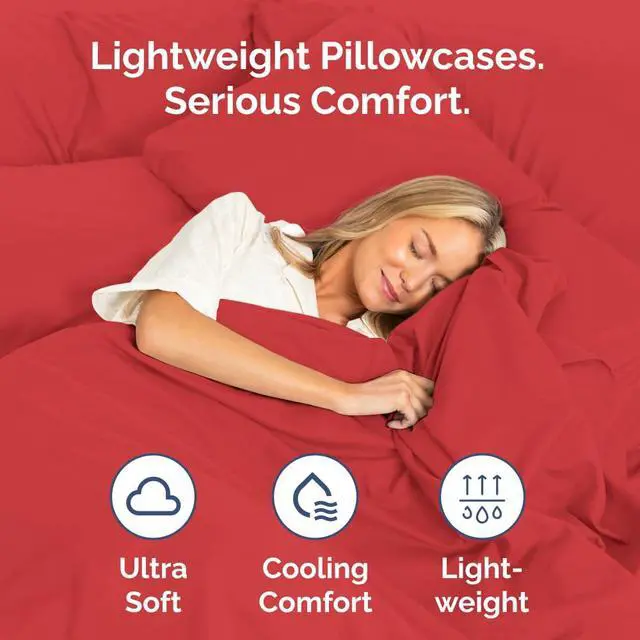 Alt view image 3 of 7 - Standard Pillow Cases Set of 4 - Ultra Soft Hotel Quality Pillowcase Covers - Comfy Cozy Bedding for Women, Men, Kids & Teens - Machine Washable Pillow Protectors - 4 Piece Set - Standard Size Red