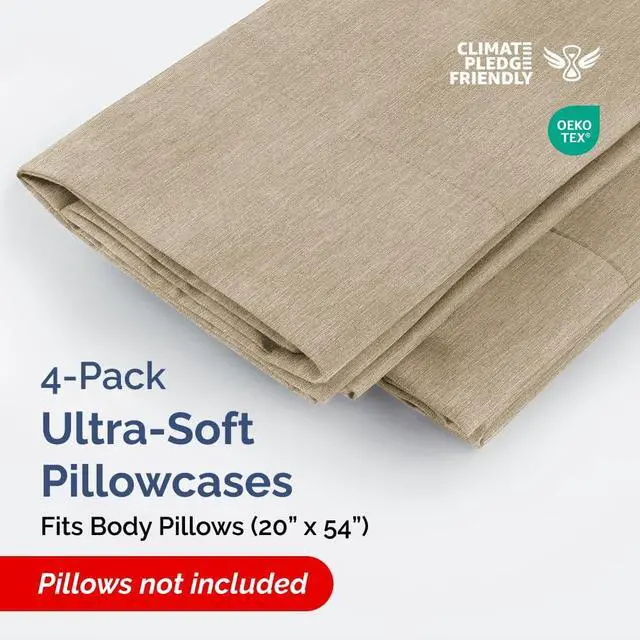 Alt view image 2 of 7 - Body Pillowcases Set of 4-20x54 Long Body Pillow Case - Soft Body Pillow Cover for Sleeping & Side Sleepers - Breathable & Fade Free - Machine Washable with Envelope Enclosure - (Heathered Beige)