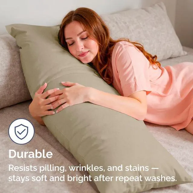 Alt view image 4 of 7 - Body Pillowcases Set of 4-20x54 Long Body Pillow Case - Soft Body Pillow Cover for Sleeping & Side Sleepers - Breathable & Fade Free - Machine Washable with Envelope Enclosure - (Heathered Beige)