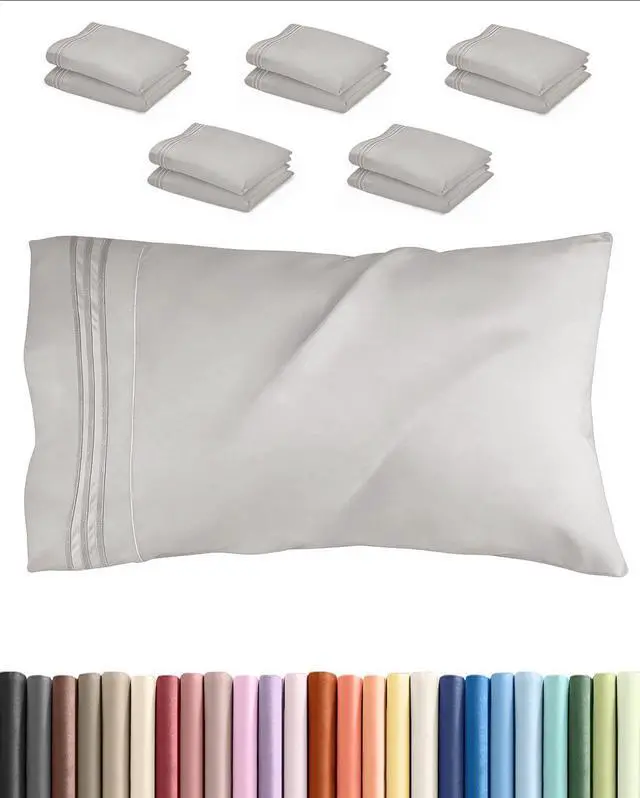 Main image of King Pillow Cases Set of 10 - Ultra Soft Hotel Quality Pillowcase Covers - Comfy, Cozy & Wrinkle Free - Shrink, Stain and Fade Resistant - Machine Washable Pillow Protectors - 10 Pcs Set - French Grey