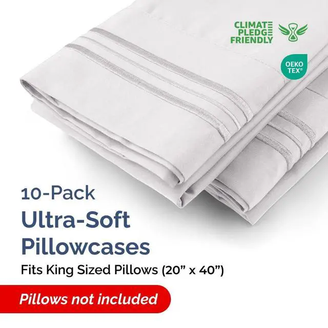 Alt view image 2 of 7 - King Pillow Cases Set of 10 - Ultra Soft Hotel Quality Pillowcase Covers - Comfy, Cozy & Wrinkle Free - Shrink, Stain and Fade Resistant - Machine Washable Pillow Protectors - 10 Pcs Set - French Grey